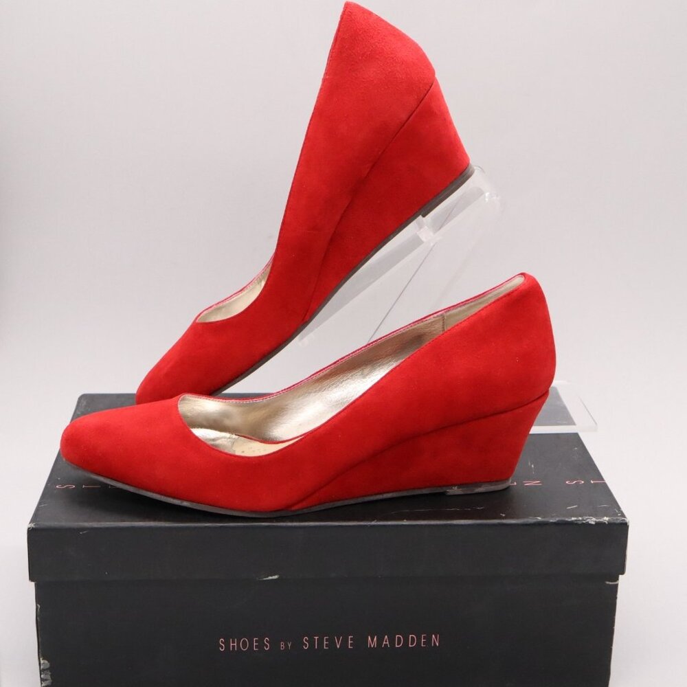 STEVEN BY Steve Madden Bouco Red Suede Wedge Heels Womens Size‎ 7.5 B